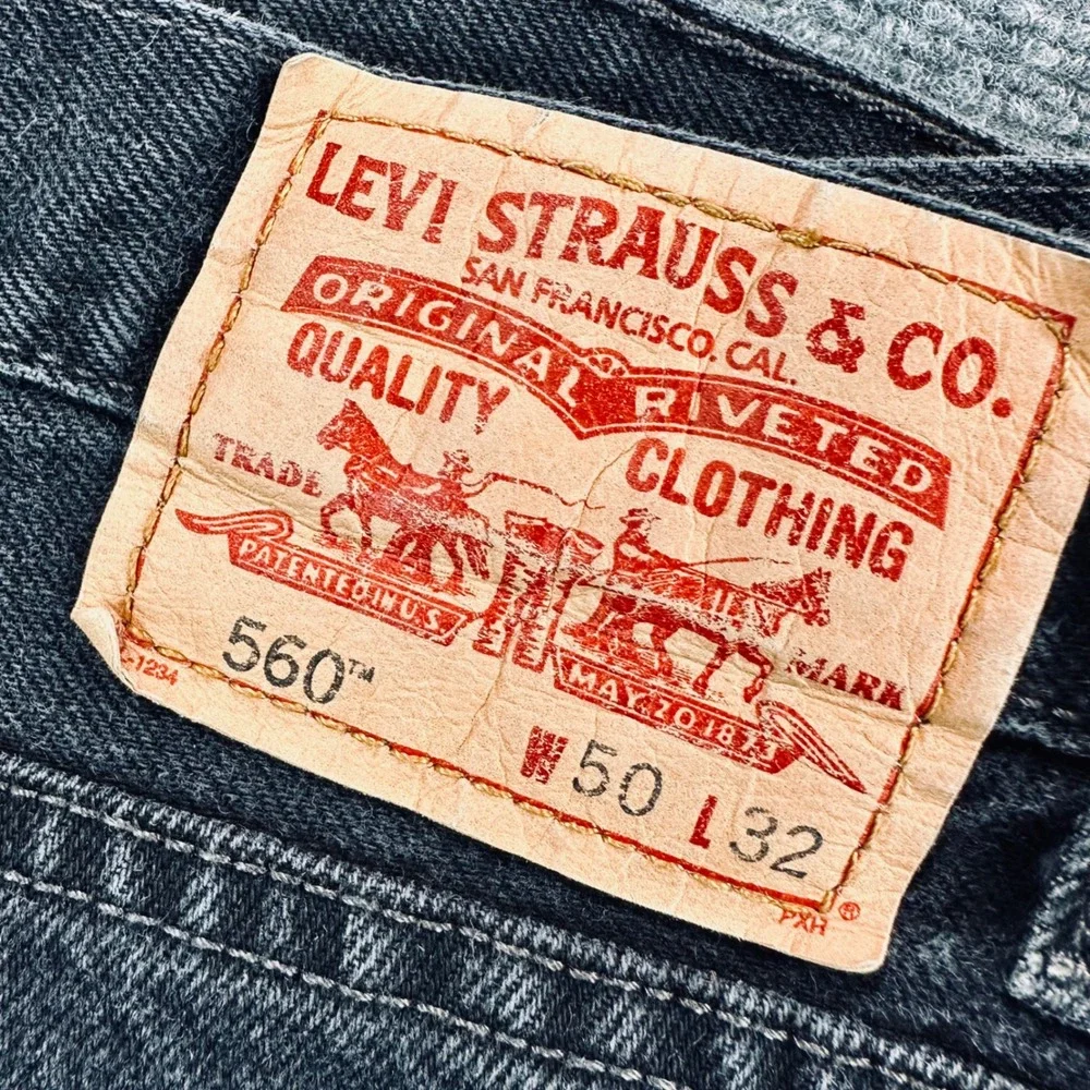 Levis 560 Comfort Fit Denim Jeans Mens 50x32 Faded Black Y2K Vintage Baggy Relax